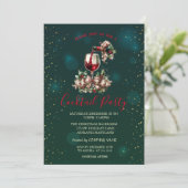 Wine Bootle Glass Stars Green Christmas Party  招待状 (スタンド正面)