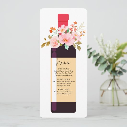 Wine Bottle and Flowers Bridal Shower Menu 招待状 (スタンド正面)