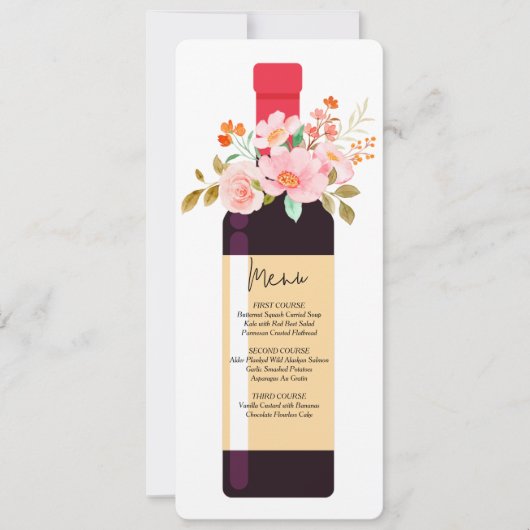 Wine Bottle and Flowers Bridal Shower Menu 招待状 (正面)