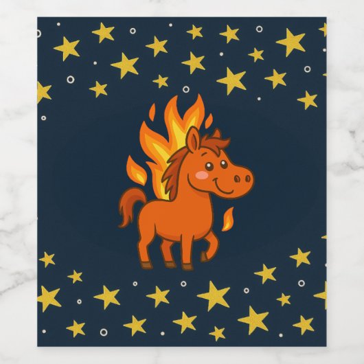 Wine Bottle Label with a red horses ワインラベル (シングルラベル)