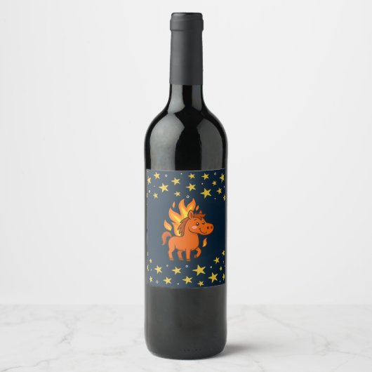 Wine Bottle Label with a red horses ワインラベル (正面)
