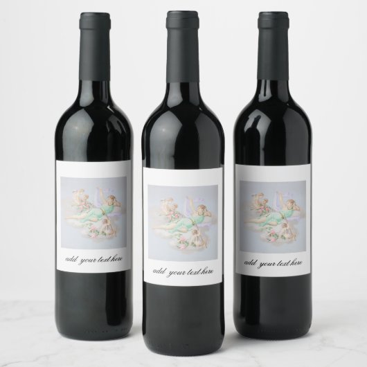 WINE BOTTLE LABEL : WOMAN WITH CHERUBS ワインラベル (ボトル)