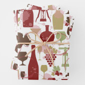 Wine Bottles Wrapping Paper Flat Sheet Set of 3 ラッピングペーパーシート