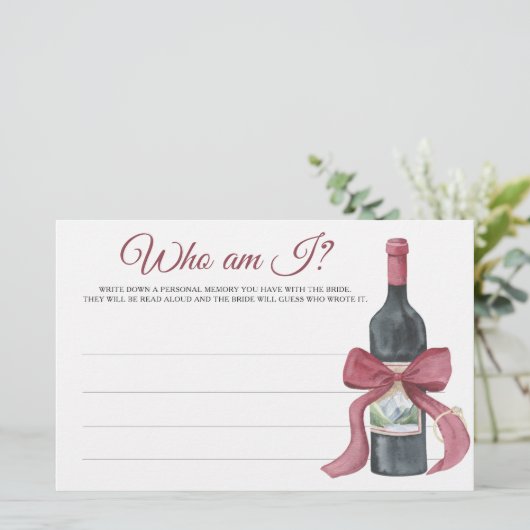 Wine & Bow Bridal shower Who am I game 便箋 (スタンド正面)