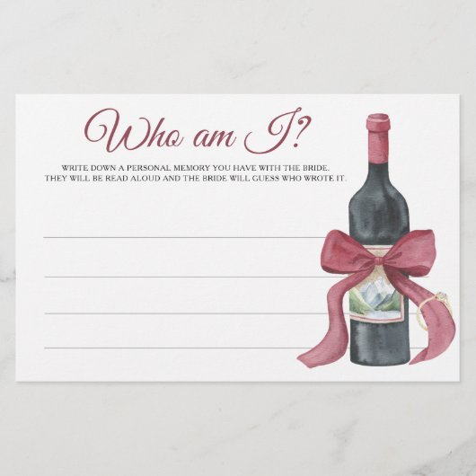 Wine & Bow Bridal shower Who am I game 便箋 (正面)