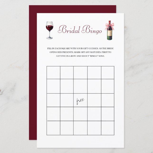 Wine Bridal Bingo Bachelorette Game Stationery (正面/裏面)