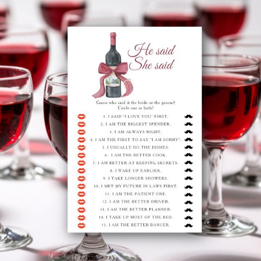 Wine Bridal shower He said she said game