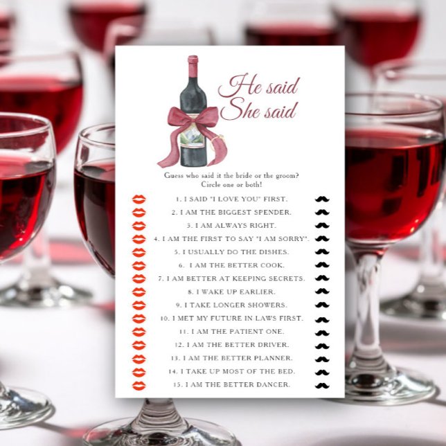 Wine Bridal shower He said she said game (クリエイターアップロード済み)