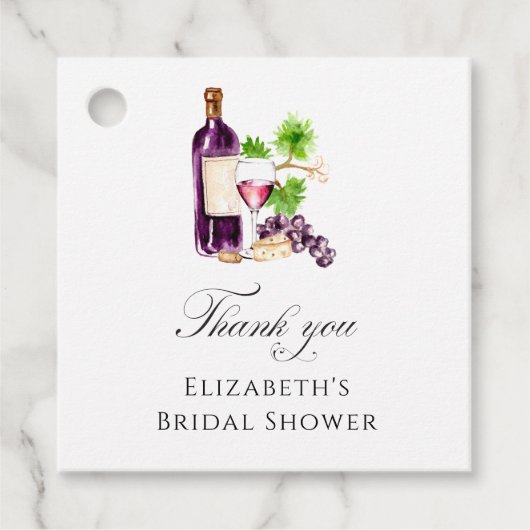 Wine Bridal Shower Thank You Elegant Watercolor フェイバータグ (正面)
