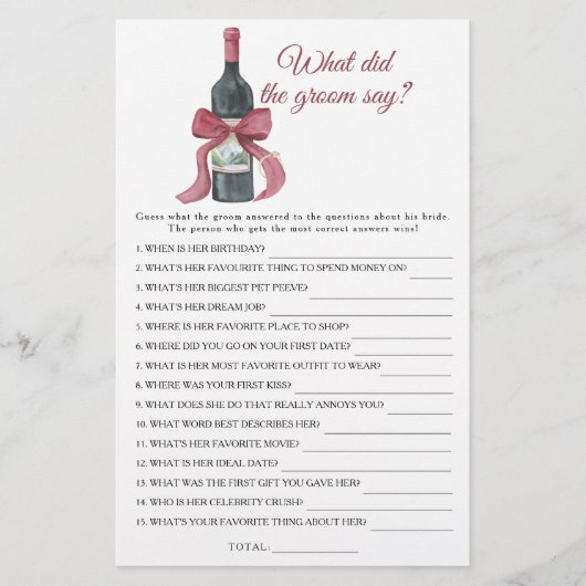 Wine Bridal shower What did the groom say  (正面)