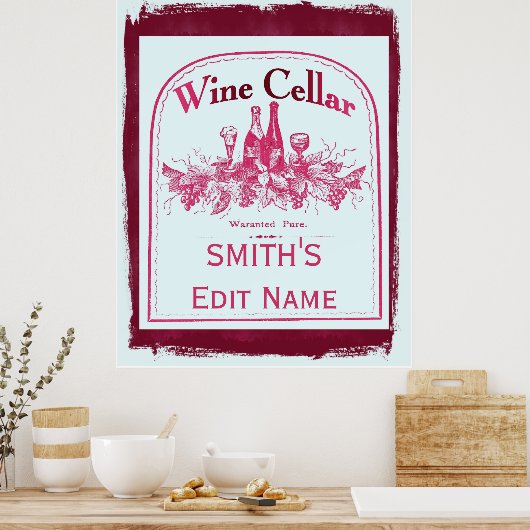 Wine Cellar Sign Edit Name change text ポスター (キッチン)