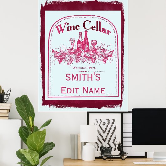 Wine Cellar Sign Edit Name change text ポスター (ホームオフィス)