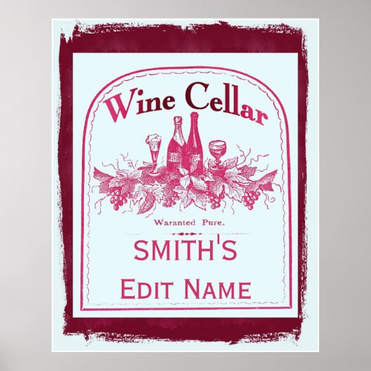 Wine Cellar Sign Edit Name change text ポスター (正面)