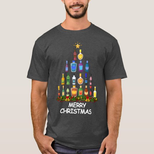 Wine Christmasree Merry Christmas friends Tシャツ (正面)