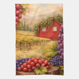 Wine Country Harvest Grapes Tea Towel – Vineyard キッチンタオル