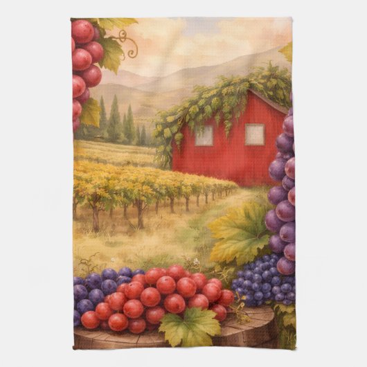 Wine Country Harvest Grapes Tea Towel – Vineyard  キッチンタオル (縦)