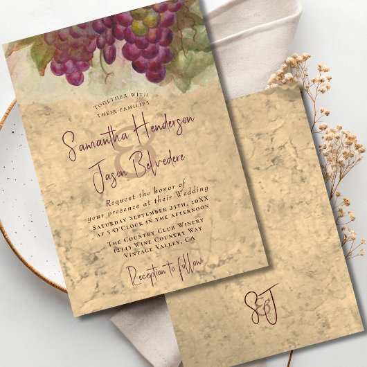 Wine Country Wedding Rustic Vineyard Monogram 招待状
