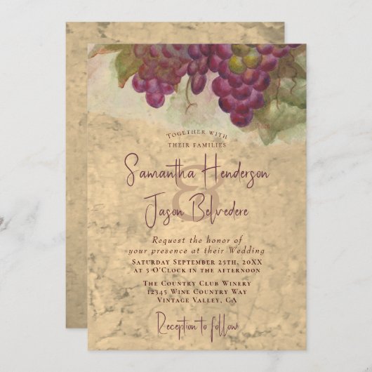 Wine Country Wedding Rustic Vineyard Watercolor 招待状 (正面/裏面)