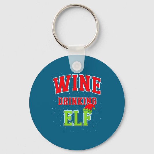 Wine Drinking Elf Christmas Family Matching Group キーホルダー (正面)