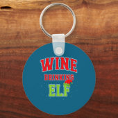 Wine Drinking Elf Christmas Family Matching Group キーホルダー (正面)