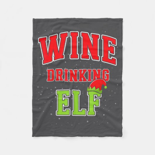 Wine Drinking Elf Christmas Family Matching Group  フリースブランケット (正面)