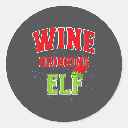 Wine Drinking Elf Christmas Family Matching Group  ラウンドシール (正面)