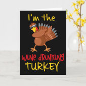 Wine Drinking Turkey Matching Family Thanksgiving  カード (黄色い花)