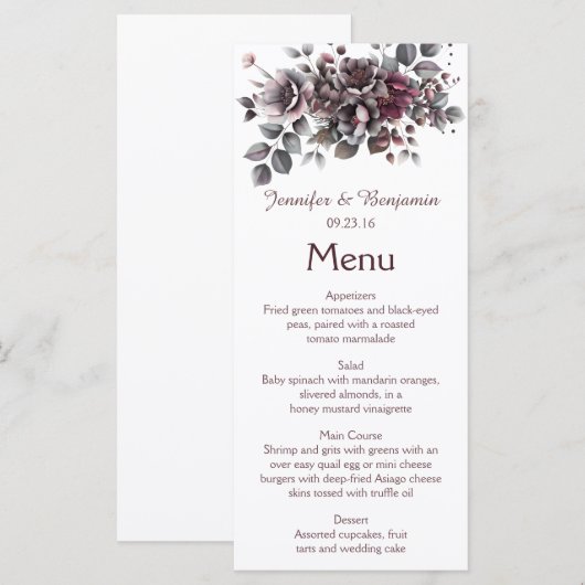 Wine, Dusty Purple, Dark Teal Wedding | メニュー (正面/裏面)