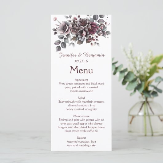 Wine, Dusty Purple, Dark Teal Wedding | メニュー (スタンド正面)