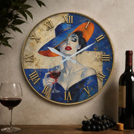 Wine Elegance Lady  Luxury Portrait Art ラージ壁時計