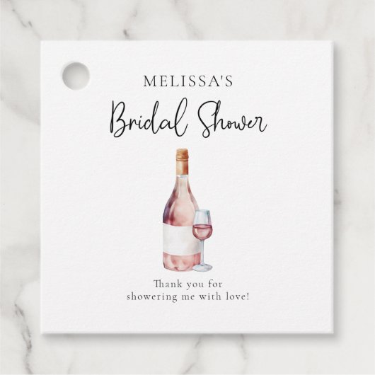 Wine Elegant Watercolor Blush Pink Bridal Shower フェイバータグ (正面)