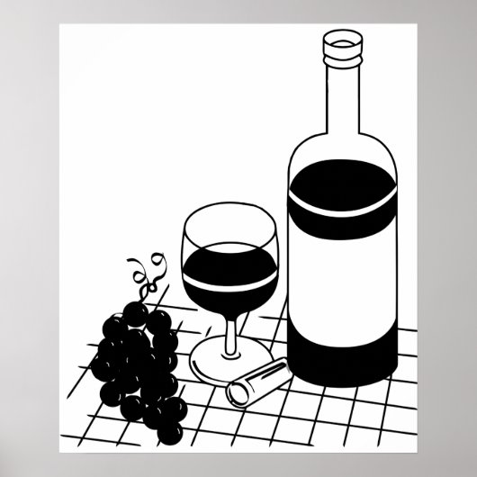 Wine Glass and Bottle Grapes Food drink Art ポスター (正面)