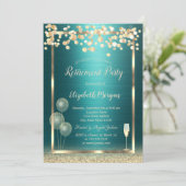 Wine Glass Balloons Gold Glitter Green Retirement 招待状 (スタンド正面)