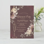  Wine Glass Blush Roses Brown Retirement 招待状 (スタンド正面)