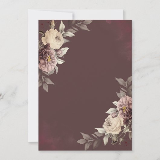  Wine Glass Blush Roses Brown Retirement 招待状 (裏面)