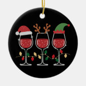 Wine Glass Christmas Lights Xmas Holiday Drinking セラミックオーナメント (正面)