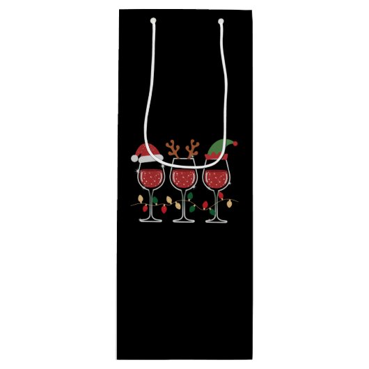 Wine Glass Christmas Lights Xmas Holiday Drinking ワインギフトバッグ (正面)