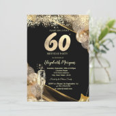 Wine Glass Gold Confetti Balloons 60th Birthday 招待状 (スタンド正面)