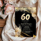 Wine Glass Gold Confetti Balloons 60th Birthday 招待状