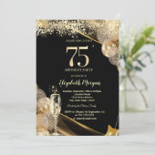 Wine Glass Gold Confetti Balloons 75th Birthday 招待状 (スタンド正面)