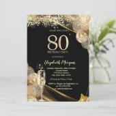 Wine Glass Gold Confetti Balloons 80th Birthday 招待状 (スタンド正面)