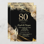 Wine Glass Gold Confetti Balloons 80th Birthday 招待状 (正面/裏面)