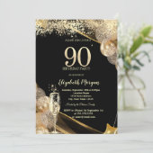 Wine Glass Gold Confetti Balloons 90th Birthday 招待状 (スタンド正面)