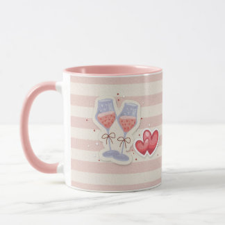 Wine Glass & Heart Pattern – Cute Pastel Love Illu マグカップ
