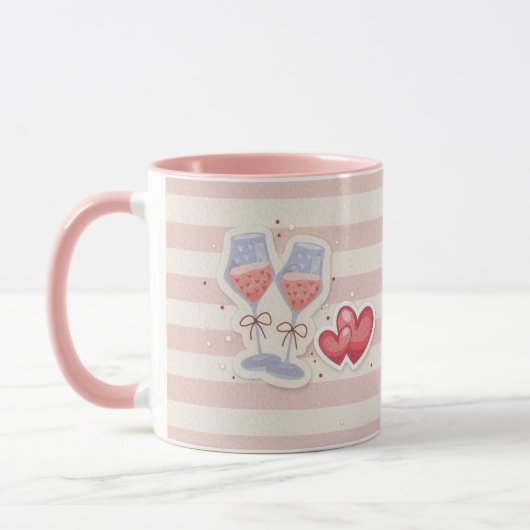 Wine Glass & Heart Pattern – Cute Pastel Love Illu マグカップ (左)