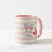 Wine Glass & Heart Pattern – Cute Pastel Love Illu マグカップ (正面右)