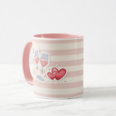 Wine Glass & Heart Pattern – Cute Pastel Love Illu マグカップ (正面左)