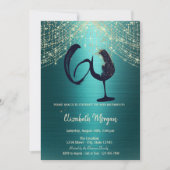 Wine Glass String Lights Green Metallic 60th  招待状 (正面)