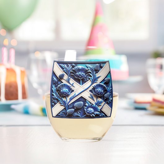 Wine Glass with flag of Scottish Thistles ステムなしワイングラス (インサイチュ (バースデー))