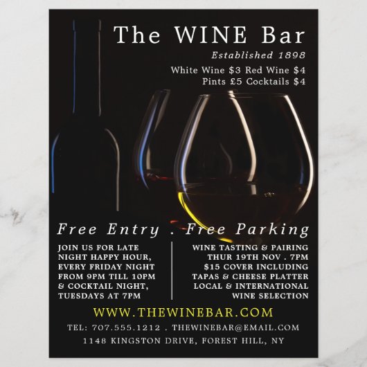Wine Glasses, Wine Bar/Winery Advertising チラシ (正面)